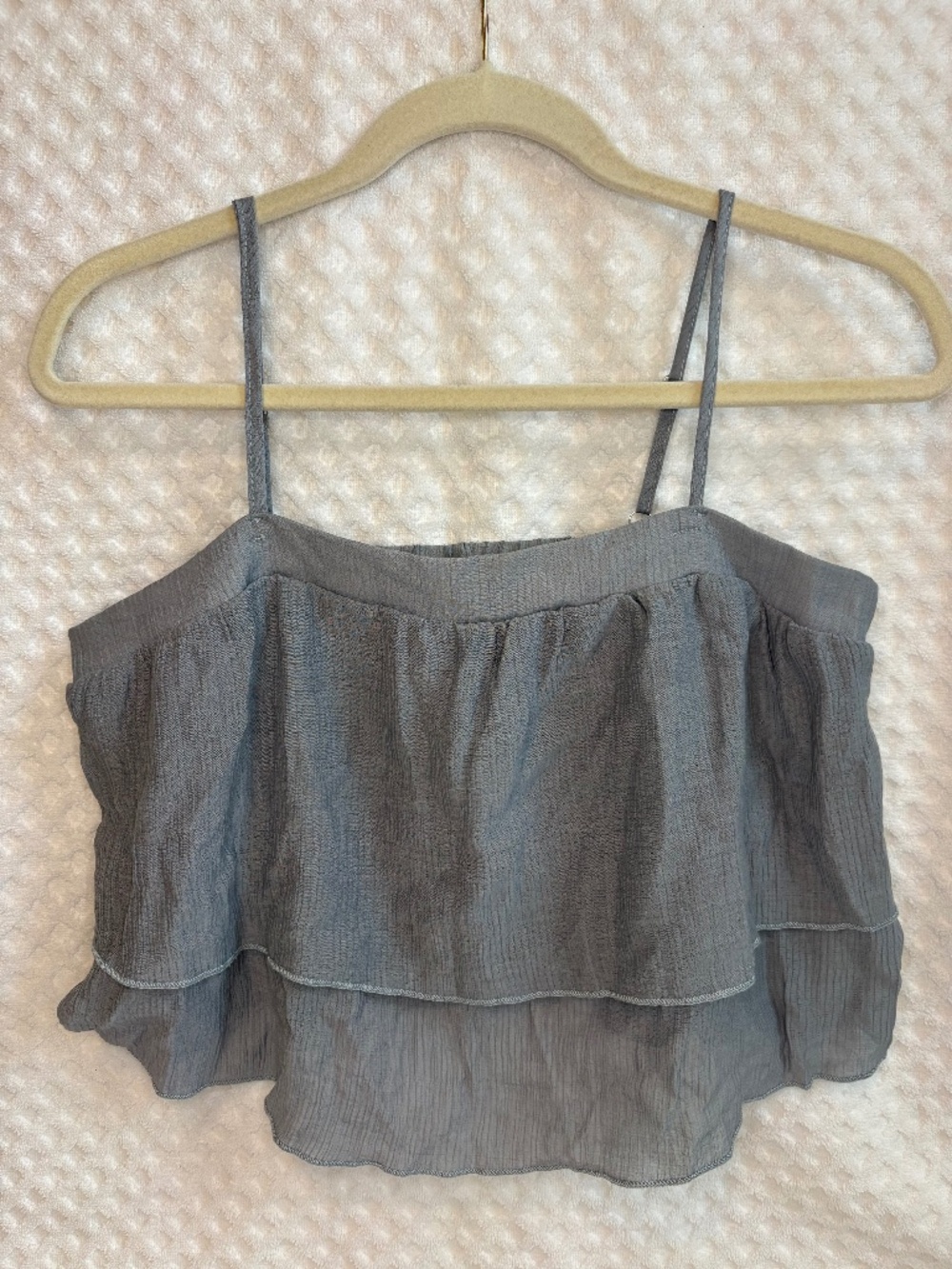 Dazy Gray Off-the-Shoulder Ruffle Crop Top Boho Festival | Women's XL